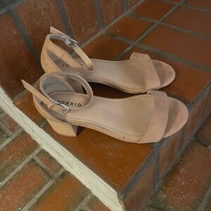 Torrid Tan Faux Suede Platform Block Heel Ankle Strap Sandals Wide Width 8WW